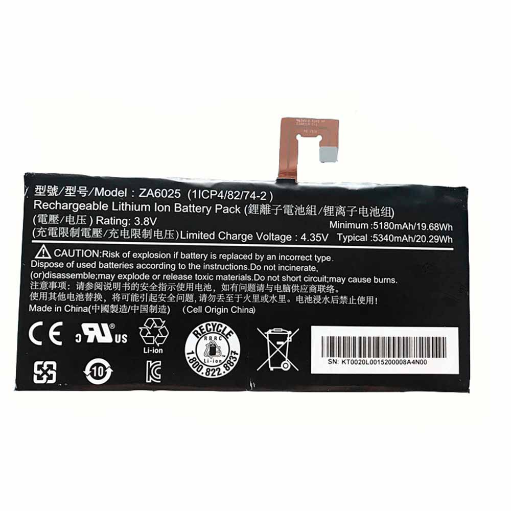 Iconia Tab B1 720 Tablet Battery (1ICP4 58 acer ZA6025